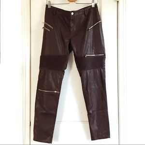 Zara Oxblood Moto Leather Pants, Size L
